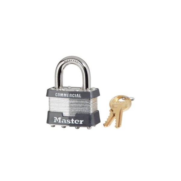 Master Lock Padlock, Keyed Different, Standard Shackle, Rectangular Steel Body, Steel Shackle, 3/4 in W - 1DCOM