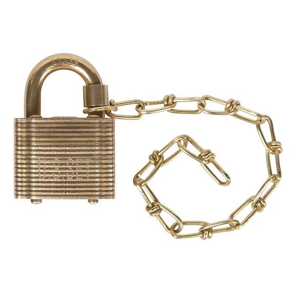 Abus Padlock, Keyed Different, Standard Shackle, Square Brass Body, Brass Shackle, 3/4 in W - 41USG-MB/40 KD CHAIN