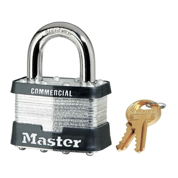 Master Lock Padlock, Keyed Different, Standard Shackle, Rectangular Steel Body, Steel Shackle, 15/16 in W - 25