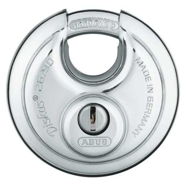 Abus Padlock, Keyed Alike, Partially Hidden Shackle, Disc Stainless Steel Body, Steel Shackle, 1 in W - 26/90 KA