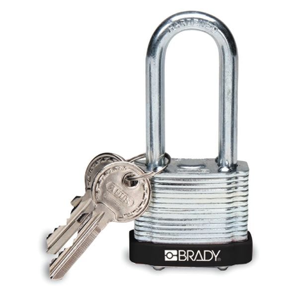 Brady Lock, Steel, 2.0In, Kd, Black, Reinforced Steel Body, Hardened Steel Shackle, 0.8" W - 99548