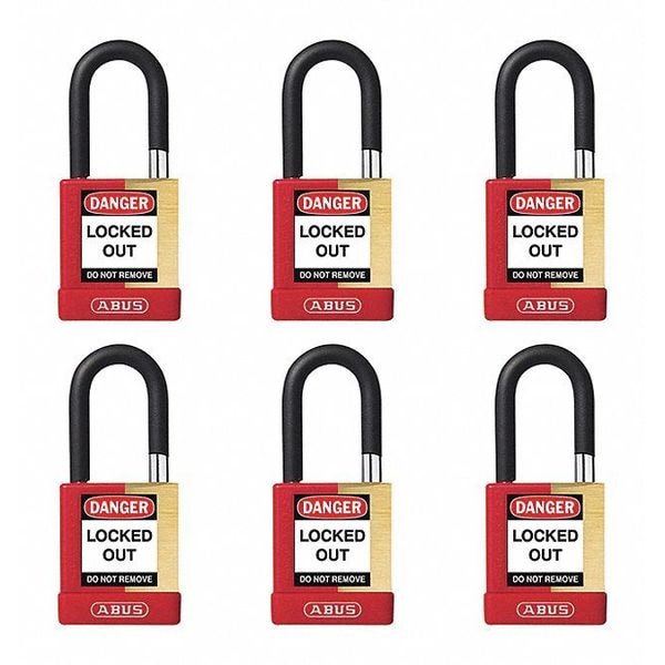 Abus Keyed Padlock, Open, Rectangular Steel Body, Hardened Steel Shackle, 3/4 in W, 6 PK - 20082