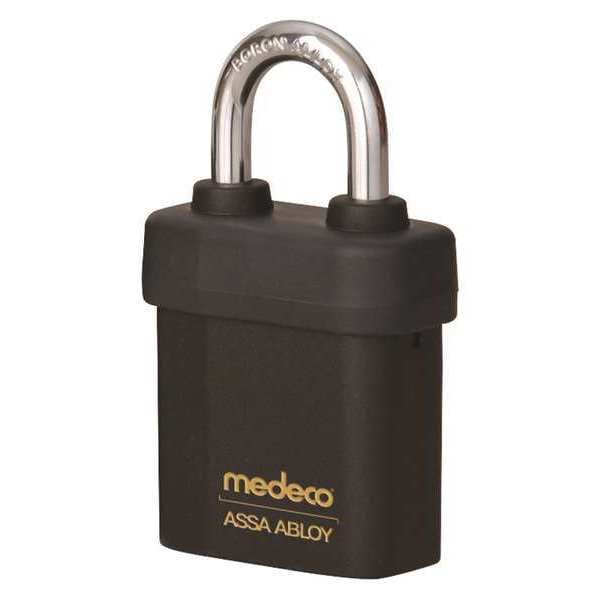 Medeco Padlock, Keyed Different, Partially Hidden Shackle, Square Brass Body, Boron Shackle, 5/16 in W - 5451500-T-26-DL-S