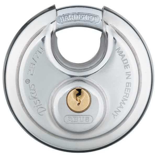 Abus Padlock, Keyed Alike, Partially Hidden Shackle, Disc Stainless Steel Body, Steel Shackle, 3/4 in W - 28/70 KA