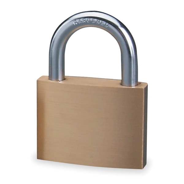 Master Lock Padlock, Keyed Alike, Standard Shackle, Rectangular Brass Body, Steel Shackle, 1 in W - 4150KA