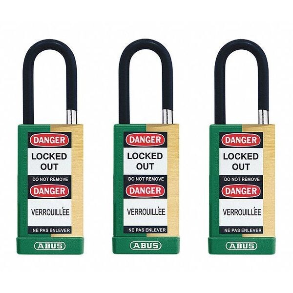 Abus Keyed Padlock, Open, Rectangular Steel Body, Hardened Steel Shackle, 3/4 in W, 3 PK - 20177