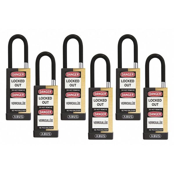 Abus Keyed Padlock, Open, Rectangular Steel Body, Hardened Steel Shackle, 3/4 in W, 6 PK - 20189