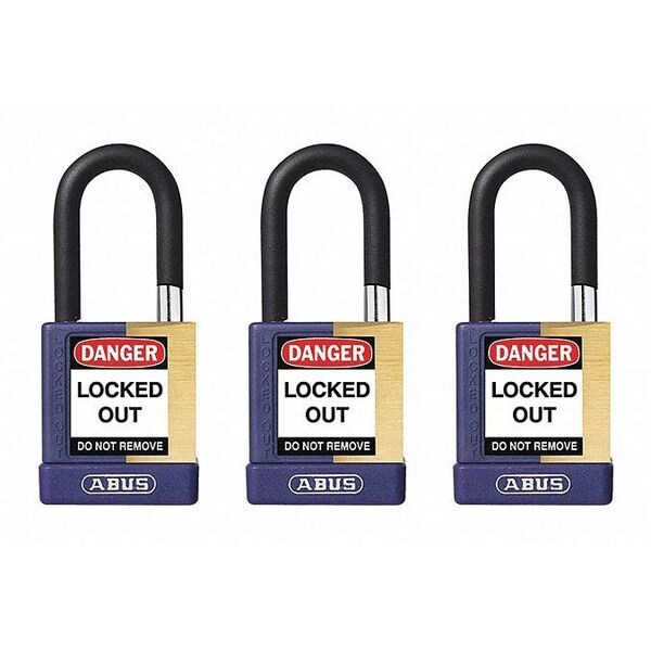 Abus Keyed Padlock, Open, Rectangular Steel Body, Hardened Steel Shackle, 3/4 in W, 3 PK - 20071