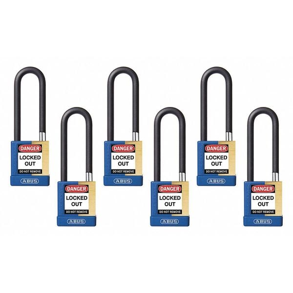Abus Keyed Padlock, Open, Rectangular Steel Body, Hardened Steel Shackle, 3/4 in W, 6 PK - 20169