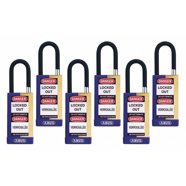 Abus Keyed Padlock, Open, Rectangular Steel Body, Hardened Steel Shackle, 3/4 in W, 6 PK - 20133