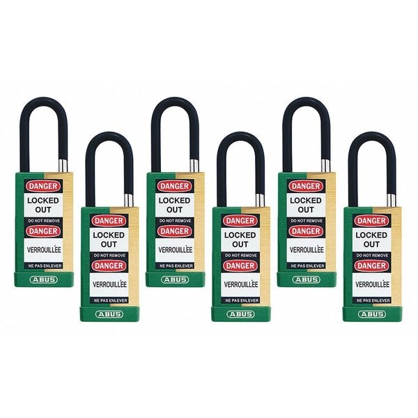 Abus Keyed Padlock, Open, Rectangular Steel Body, Hardened Steel Shackle, 3/4 in W, 6 PK - 20186