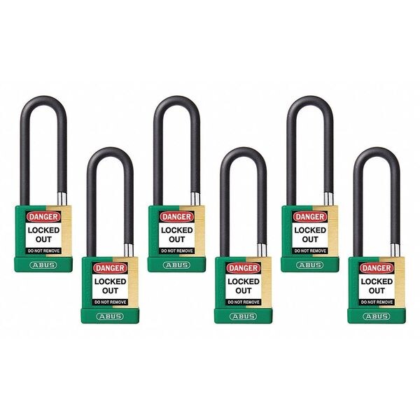 Abus Keyed Padlock, Open, Rectangular Steel Body, Hardened Steel Shackle, 3/4 in W, 6 PK - 20117