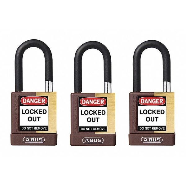 Abus Keyed Padlock, Open, Rectangular Steel Body, Hardened Steel Shackle, 3/4 in W, 3 PK - 20145