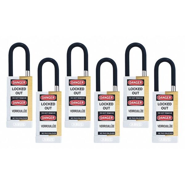 Abus Keyed Padlock, Open, Rectangular Steel Body, Hardened Steel Shackle, 3/4 in W, 6 PK - 20191