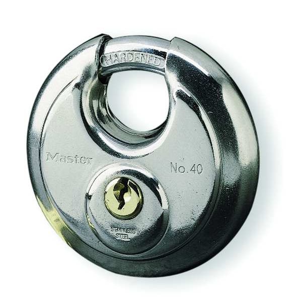 Master Lock Padlock, Keyed Alike, Partially Hidden Shackle, Disc Stainless Steel Body, Steel Shackle, 3/4 in W - 40KAD