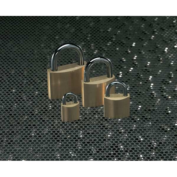 Master Lock Padlock, Keyed Different, Standard Shackle, Rectangular Brass Body, Steel Shackle, 1 in W - 4150