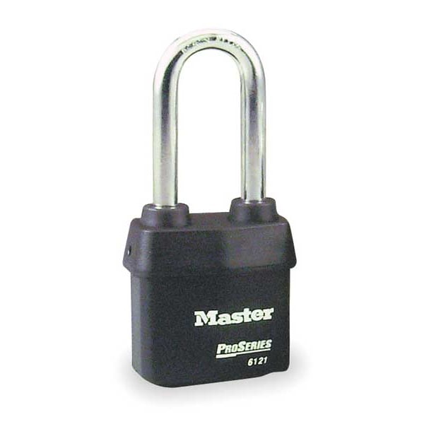 Master Lock Padlock, Keyed Alike, Long Shackle, Rectangular Steel Body, Boron Shackle, 7/8 in W - 6121KALJ-10G013