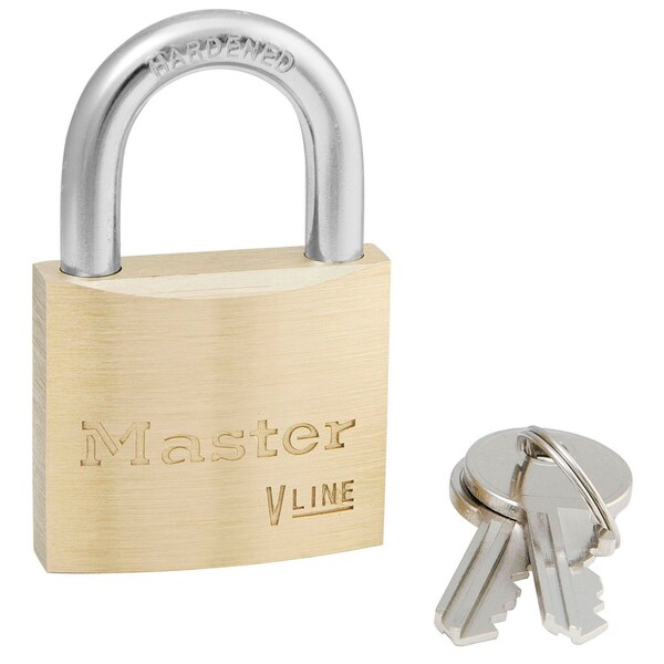 Master Lock Padlock, Keyed Alike, Standard Shackle, Rectangular Brass Body, Steel Shackle, 13/16 in W - 4140KA