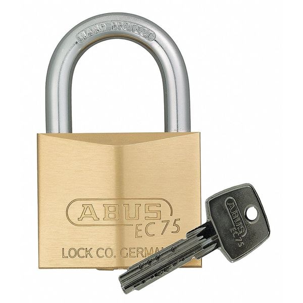 Abus Padlock, Keyed Alike, Standard Shackle, Square Brass Body, Steel Shackle, 5/8 in W - 75/30 KA