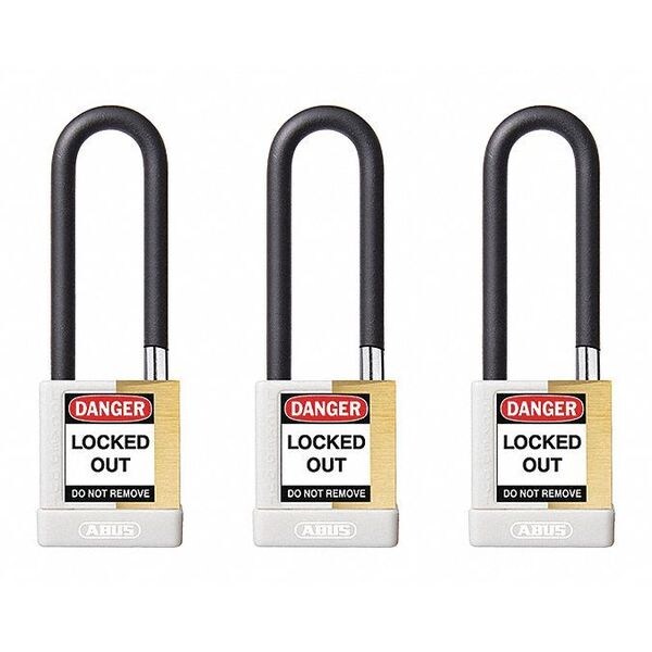 Abus Keyed Padlock, Open, Rectangular Steel Body, Hardened Steel Shackle, 3/4 in W, 3 PK - 20163