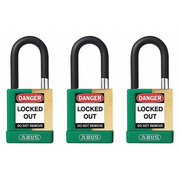 Abus Keyed Padlock, Open, Rectangular Steel Body, Hardened Steel Shackle, 3/4 in W, 3 PK - 20073