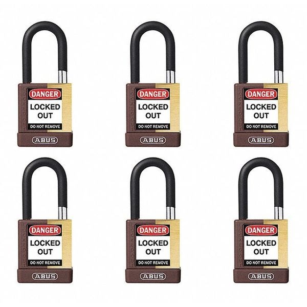 Abus Keyed Padlock, Open, Rectangular Steel Body, Hardened Steel Shackle, 3/4 in W, 6 PK - 20154