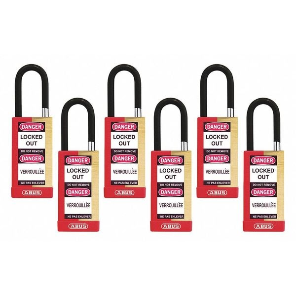 Abus Keyed Padlock, Open, Rectangular Steel Body, Hardened Steel Shackle, 3/4 in W, 6 PK - 20184