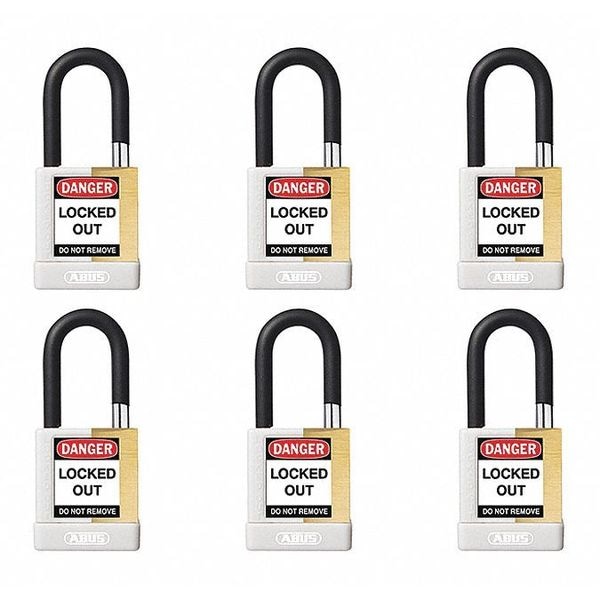 Abus Keyed Padlock, Open, Rectangular Steel Body, Hardened Steel Shackle, 3/4 in W, 6 PK - 20155
