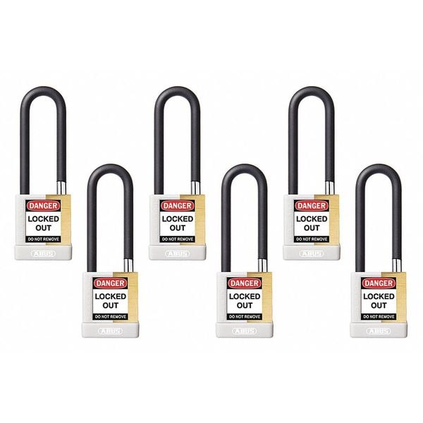 Abus Keyed Padlock, Open, Rectangular Steel Body, Hardened Steel Shackle, 3/4 in W, 6 PK - 20172