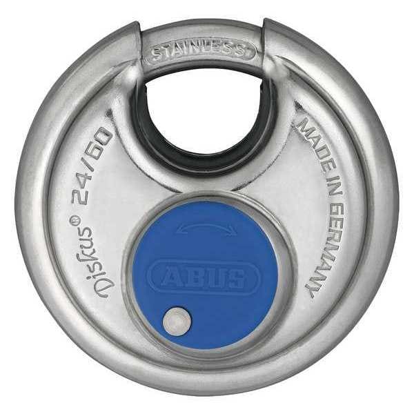 Abus Padlock, Keyed Alike, Partially Hidden Shackle, Disc Stainless Steel Body, Stainless Steel Shackle - 24IB/60 KA