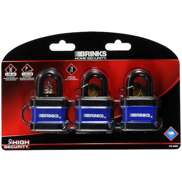 Brinks Keyed Alike Padlock, Laminated Steel, 40mm, High Security, 3 PK - 172-40351