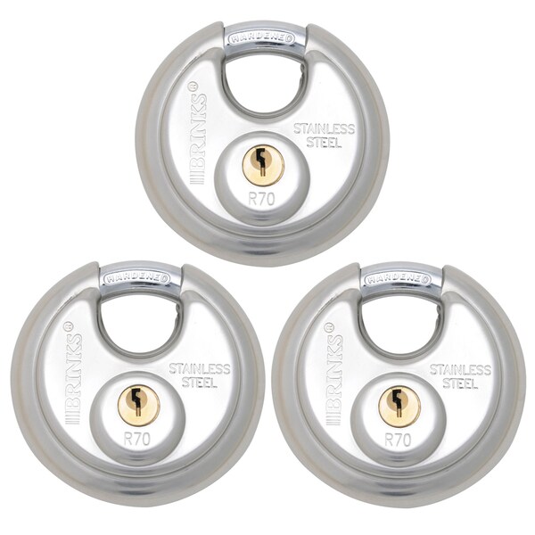 Brinks Keyed Alike Padlock, Laminated Steel, 70mm, High Security 3PK - 173-70301