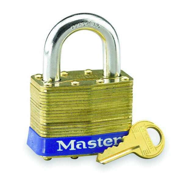 Master Lock Padlock, Keyed Alike, Standard Shackle, Rectangular Brass Body, Steel Shackle, 15/16 in W - 6KA