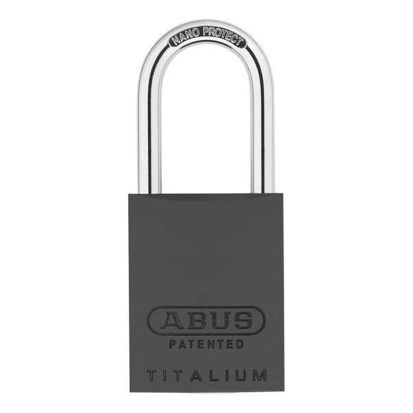 Abus Padlock, Keyed Different, Long Shackle, Rectangular Aluminum Body, Steel Shackle, 1 in W - 83AL/40 (200) KD TITANIUM