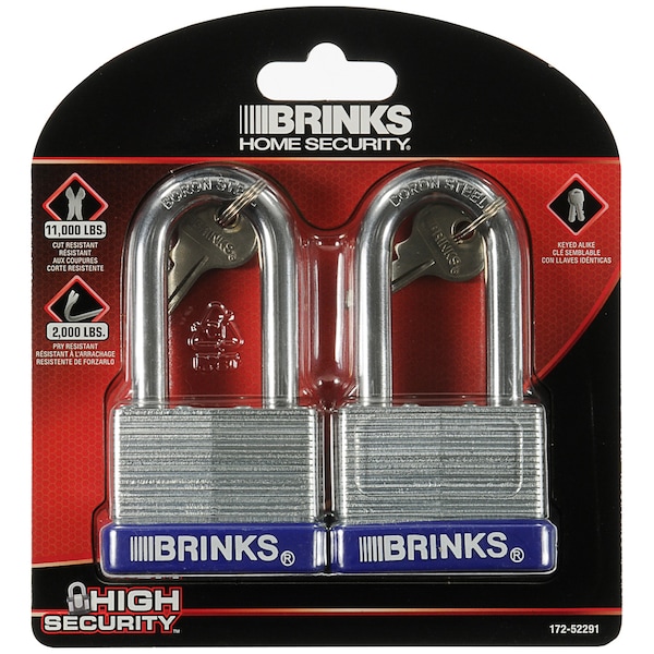 Brinks Keyed Alike Padlock, Laminated Steel, 50mm, High Security 2PK - 172-52291