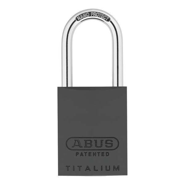 Abus Padlock, Keyed Alike, Long Shackle, Rectangular Aluminum Body, Steel Shackle, 1 in W - 83AL/40 (300) KA TITANIUM