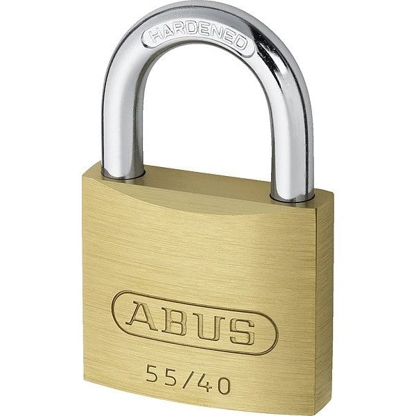 Abus Padlock, Keyed Alike, Standard Shackle, Rectangular Brass Body, Steel Shackle, 13/16 in W - 55/40 KA