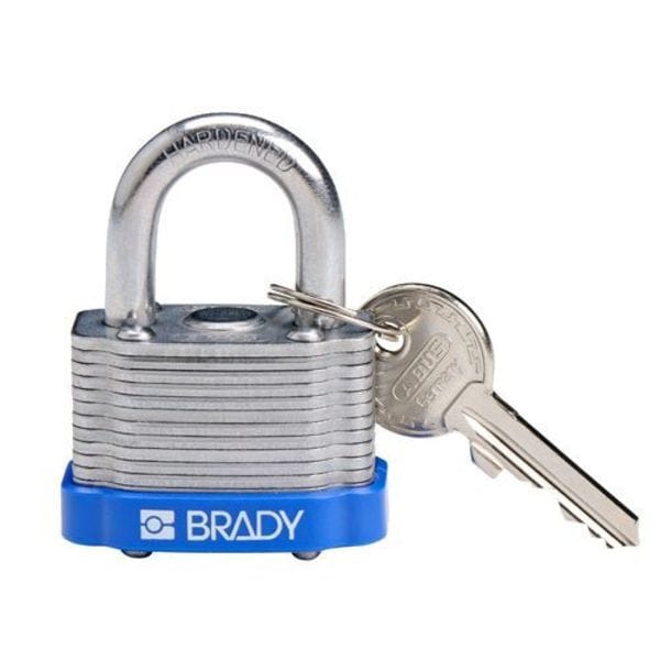 Brady Keyed Padlock, Open, Rectangular Steel Body, Hardened Steel Shackle, 23/32 in W - 143130