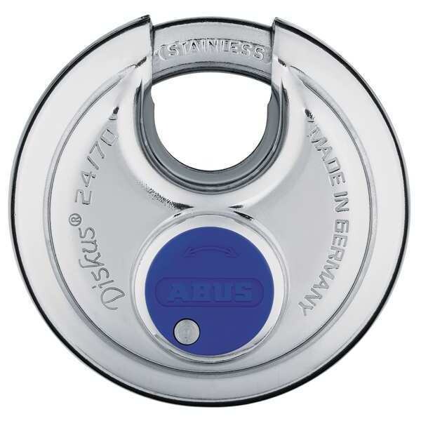 Abus Padlocks, Keyed Alike, Partially Hidden Shackle, Disc Stainless Steel Body, Stainless Steel Shackle - 24IB/70 KAX2