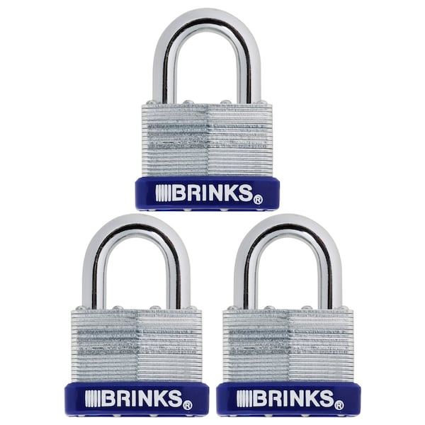 Brinks Keyed Alike Padlock, Laminated Steel, 50mm, High Security 3PK - 172-50391