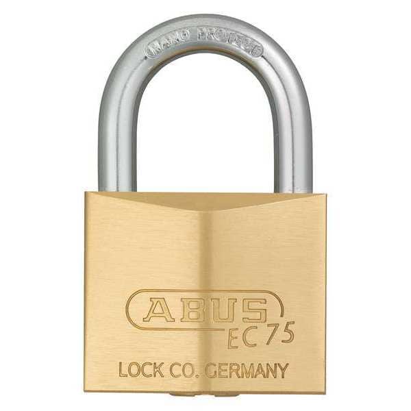Abus Padlock, Keyed Alike, Standard Shackle, Square Brass Body, Steel Shackle, 27/32 in W - 75/40 KA