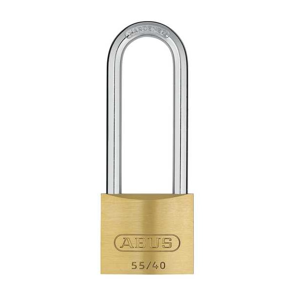 Abus Padlock, Keyed Alike, Long Shackle, Rectangular Brass Body, Steel Shackle, 13/16 in W - 55HB/40-63 KA