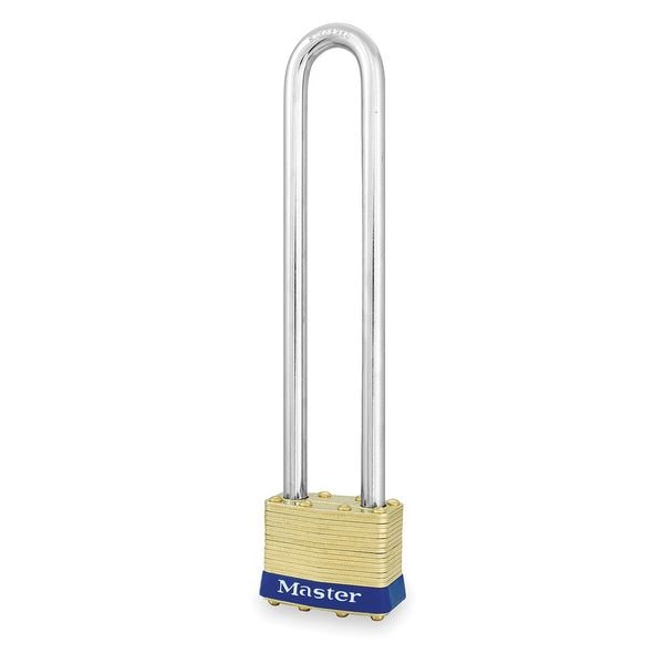 Master Lock Padlock, Keyed Alike, Long Shackle, Rectangular Brass Body, Steel Shackle, 3/4 in W - 2KALN