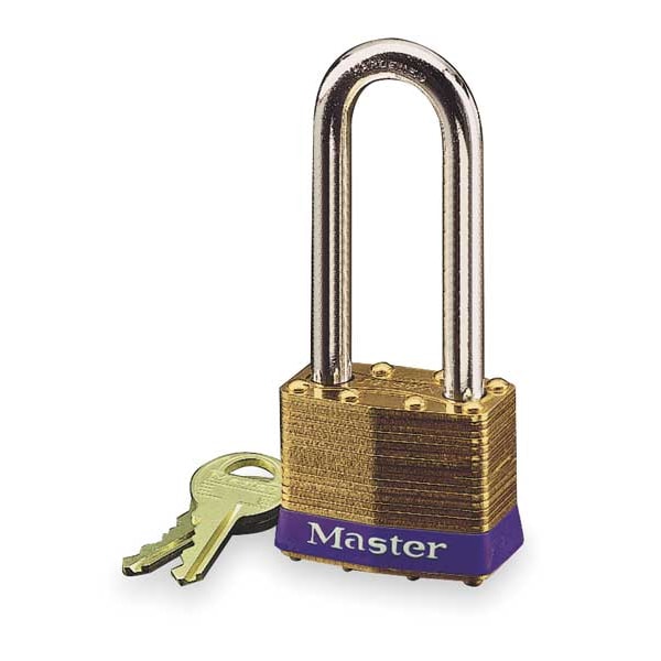 Master Lock Padlock, Keyed Alike, Long Shackle, Rectangular Brass Body, Steel Shackle, 3/4 in W - 2KALJ