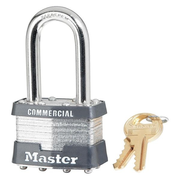 Master Lock Padlock, Keyed Different, Long Shackle, Rectangular Steel Body, Steel Shackle, 3/4 in W - 1LFWBLK