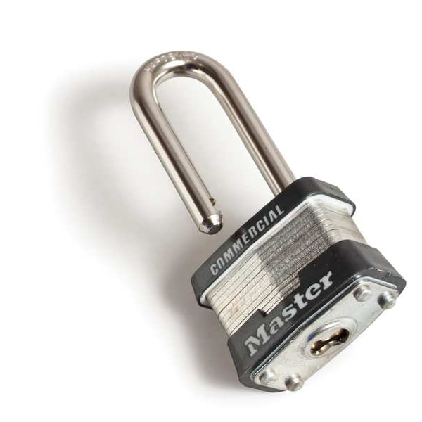 Master Lock Padlock, Keyed Different, Long Shackle, Rectangular Steel Body, Steel Shackle, 3/4 in W - 1LJ