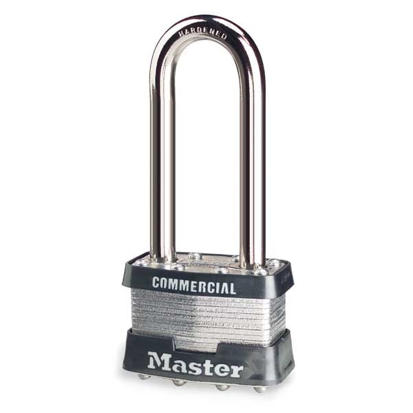 Master Lock Padlock, Keyed Different, Long Shackle, Rectangular Steel Body, Steel Shackle, 3/4 in W - 1LJ