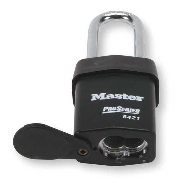 Master Lock Padlock, Coreless, Long Shackle, Rectangular Steel Body, Boron Shackle, 7/8 in W - 6421LJWO