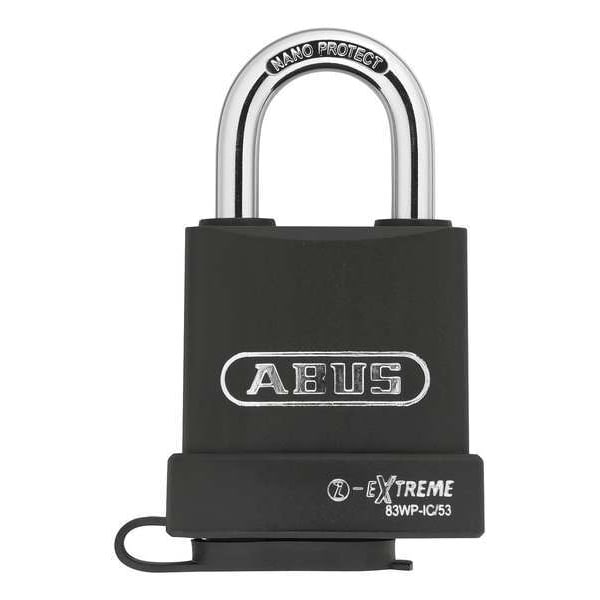 Abus Padlock, Coreless, Standard Shackle, Rectangular Hardened Steel Body, Steel Shackle, 1 in W - 83WP-IC/53