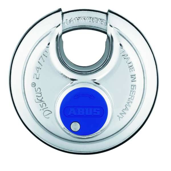 Abus Padlock, Keyed Alike, Partially Hidden Shackle, Disc Stainless Steel Body, Stainless Steel Shackle - 24IB/70 KA